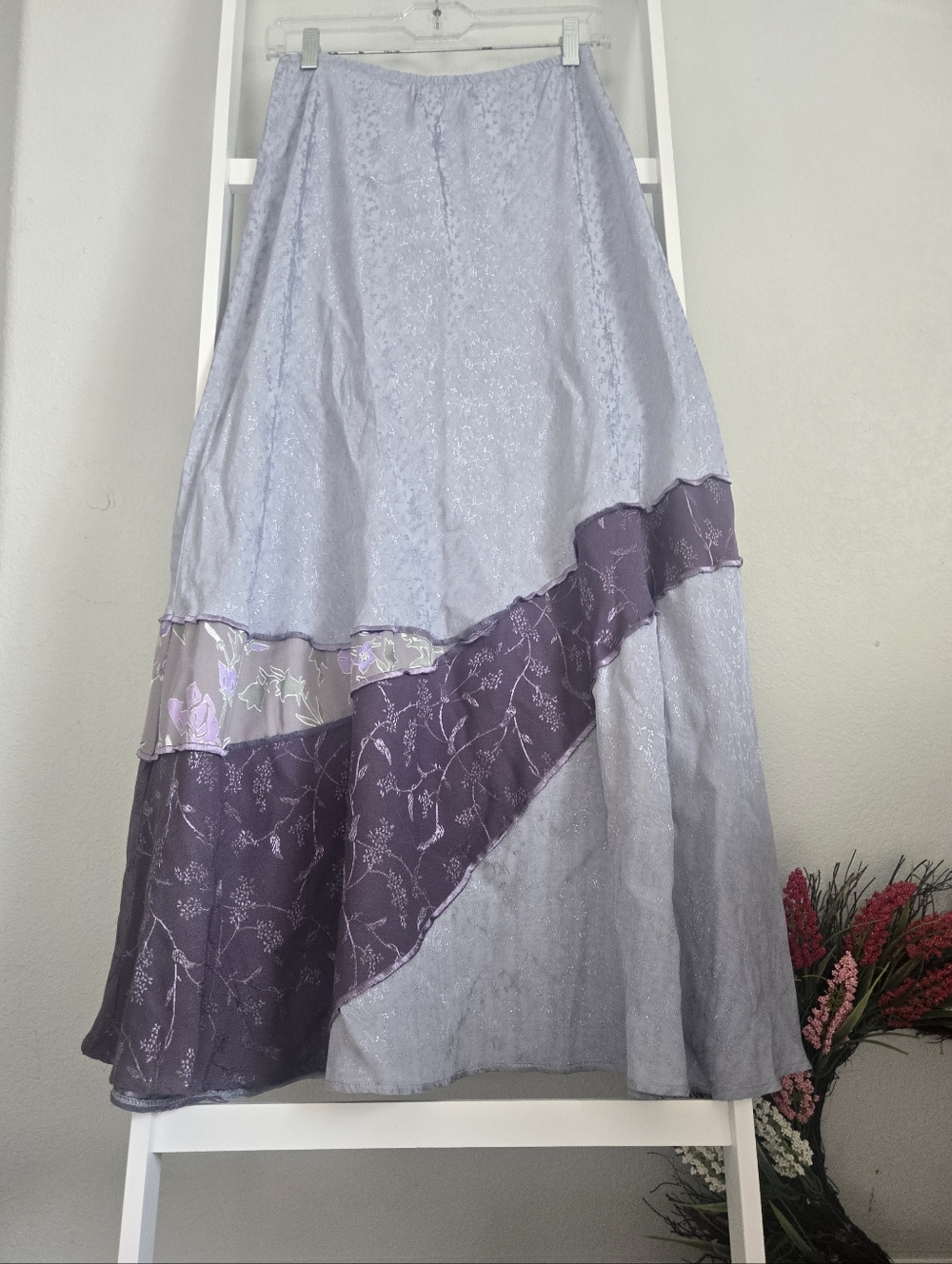 Vintage Boho Midi Skirt Size 10 Silk Blend Patchwork Asymmetrical Made in US
